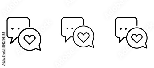 Emotional Support Chat Icon – Minimalist Thin Line Heart Speech Bubble Vector Symbol for Web and Mobile Apps