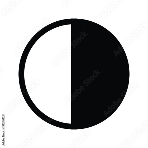 Minimalist Half Black Half White Circle Icon – Flat Geometric Design