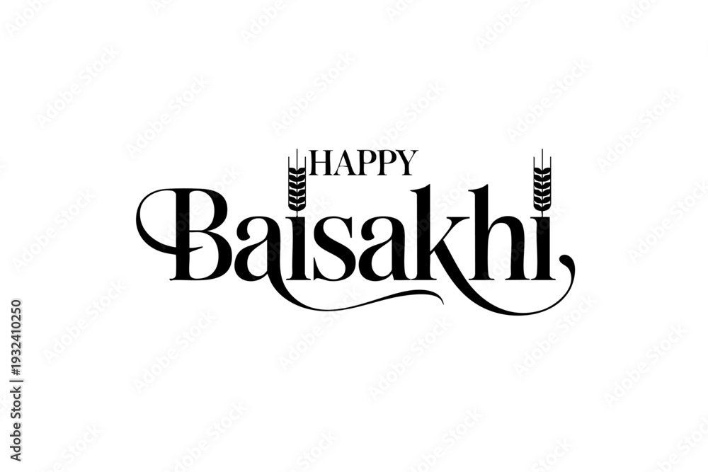 Naklejka premium Happy Baisakhi elegant harvest festival typography