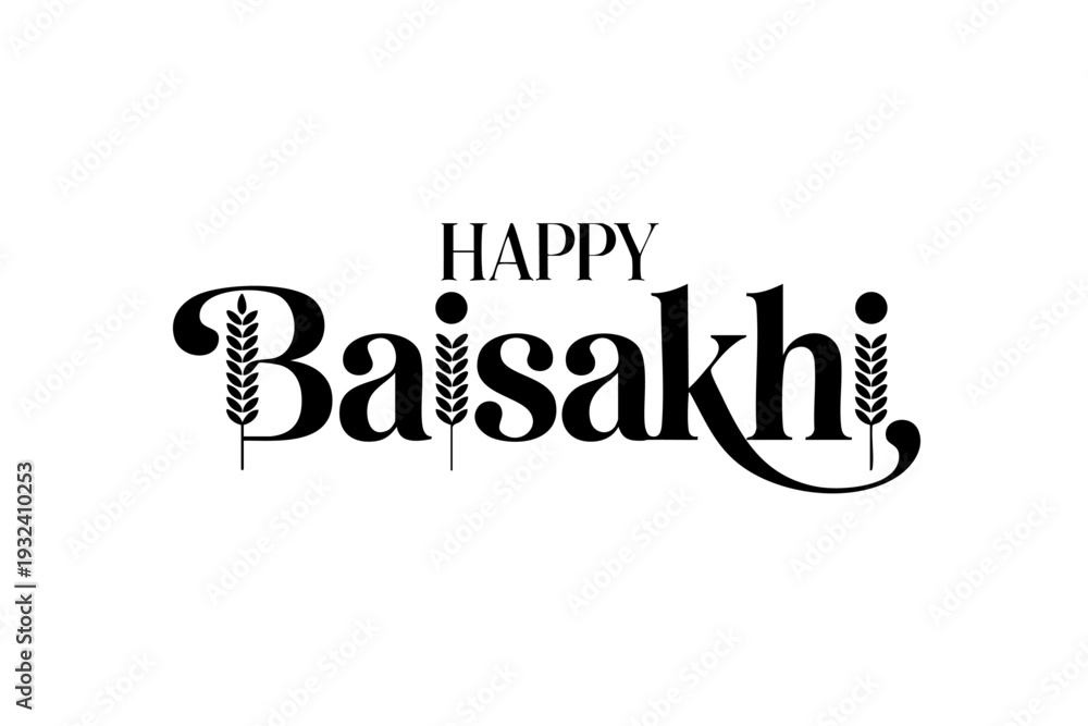 Naklejka premium Happy Baisakhi elegant harvest festival typography