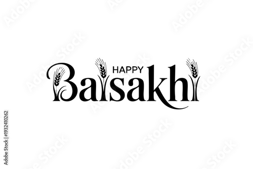Happy Baisakhi Decorative Typography with Wheat Elements