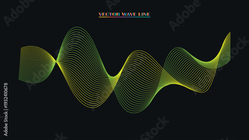 Vibrant green and yellow wave line on black background