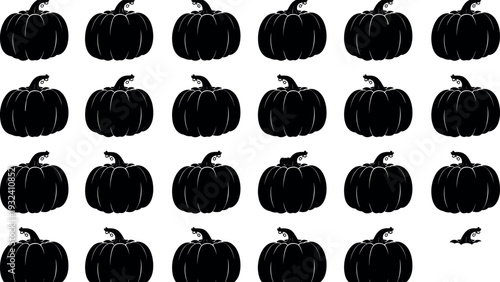 Halloween pumpkin silhouette collection with different spooky jack o lantern shapes and stems, black autumn harvest vector icons set for holiday decoration design