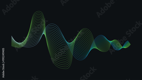Dynamic green and blue waveform on dark background