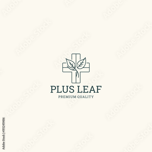 Plus leaf logo template vector illustration design