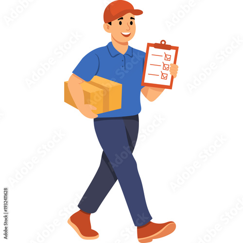 Delivery Person Holding Package and Checklist
