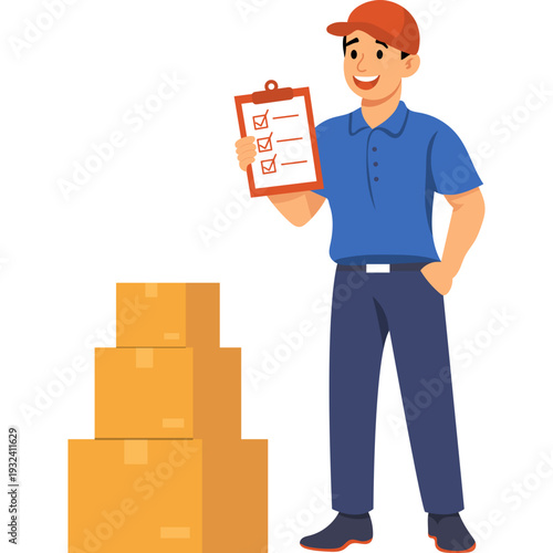Delivery Person Holding Package and Checklist