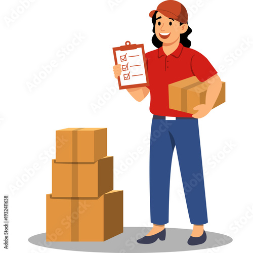 Delivery Person Holding Package and Checklist