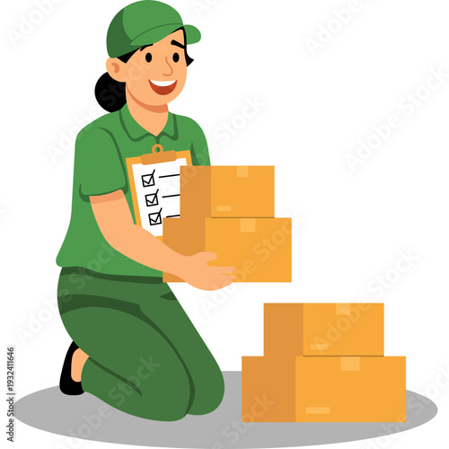 Delivery Person Holding Package and Checklist