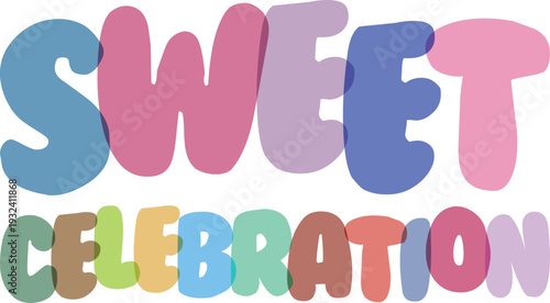 Sweet celebration eid message with bright, overlapping letters on transparent background