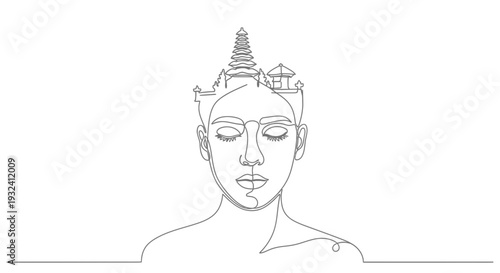 Buddha Head Illustration Simple Line Art.