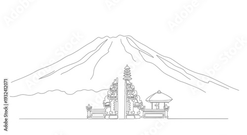 Detailed Line Drawing of Mountain Landscape.