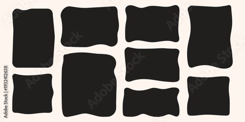 Shape wavy rectangle and organic frame abstract with blob irregular box. Splash wave vector and liquid form fluid with hand water design. Line shape drawn and element organic geometric