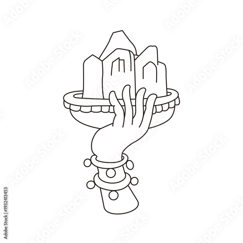 This is illustrations of hand gestures and Buddha’s hand motifs, designed as symbols, emblems, and logos, suitable for media publications, teahouse décor, and gift package	
