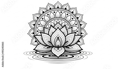 Ornamental Lotus Mandala Tattoo Vector with Spiritual Symbolism and Decorative Floral Pattern