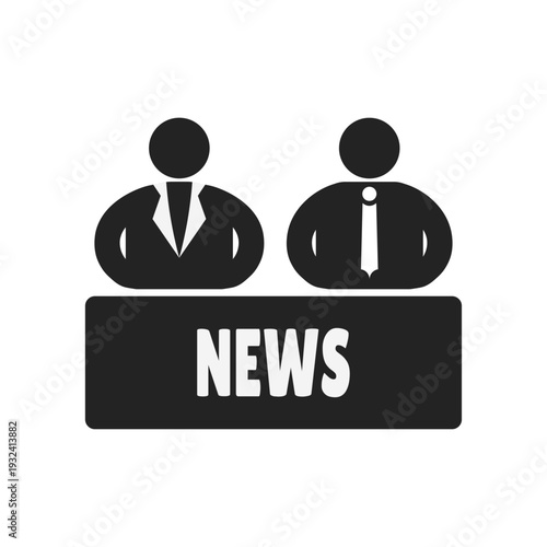 Isolated stick figure illustration of male and female presenters reading news information with flat design for news icon.