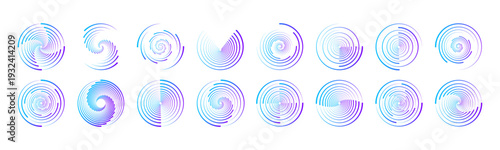 Radial dotted circle shapes with halftone texture and spray brush effect. Decorative round frames for creative layouts. PNG
