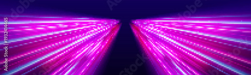 Multicolor neon trails race side by side, forming a vibrant highway of motion. Bright glowing edges highlight velocity and energy. Ideal for high-speed digital effects. vector