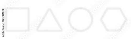 Bright gradient glowing geometric set with smooth illumination and luminous halo, including circle, square, triangle, and hexagon frames, ideal for creative digital backgrounds. vector
