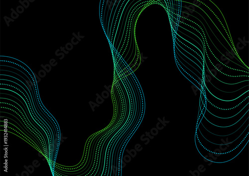 Blue green minimal curved wavy lines abstract background. Bright concept soundwave vector design