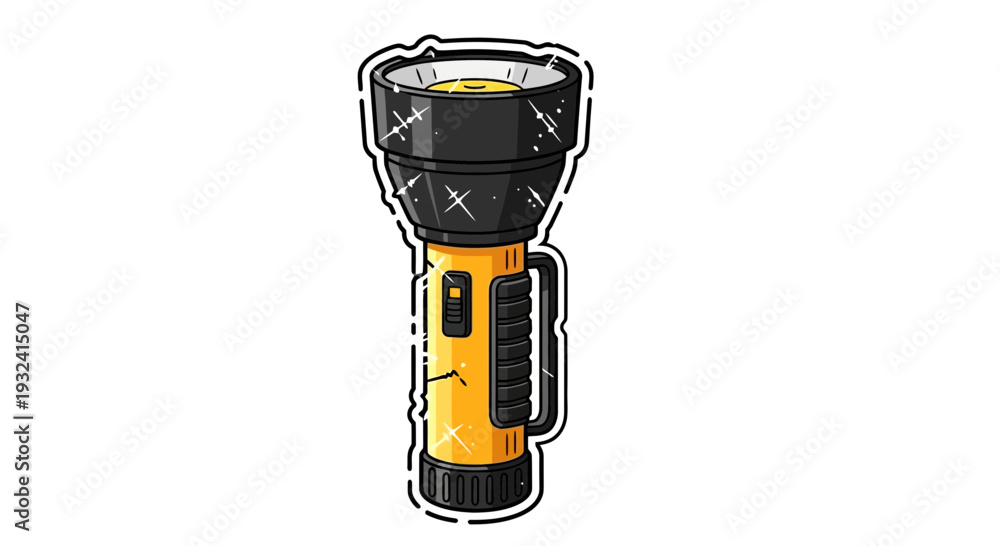 Naklejka premium Yellow flashlight with bright light and reflective elements