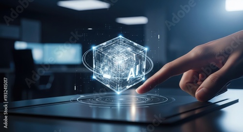 A businessman in a modern office uses a digital laptop to connect a global network while holding a glass of water and wine to toast the future of internet technology