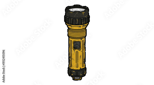 Yellow Handheld Flashlight Object Isolated on White Background
