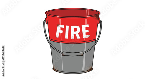 Red fire bucket with word FIRE written on it, isolated on white background.