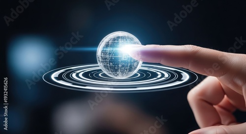 A 3d abstract concept illustration of a hand holding a globe and light bulb near a red target dartboard to symbol center business success and internet achievement
