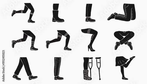 set of women shoes Black Silhouette Human Leg Poses and Activities Icons Set – Running Walking Sitting Vector Collection