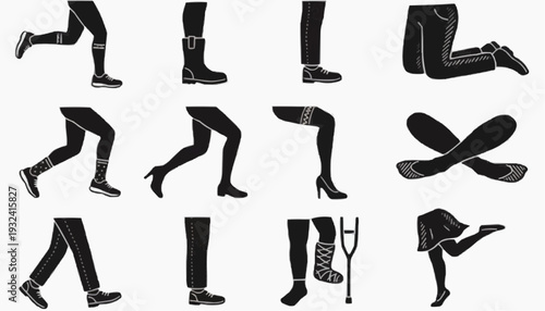 vector silhouettes of women shoes Black Silhouette Human Leg Poses and Activities Icons Set – Running Walking Sitting Vector Collection