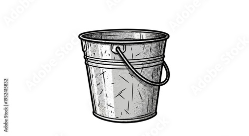 Vintage Metal Bucket, Hand Drawn Illustration