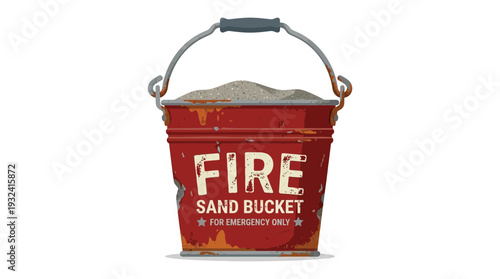 Vintage Red Fire Sand Bucket Filled with Sand