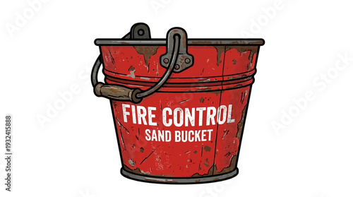 Vintage Red Metal Sand Bucket for Fire Control
