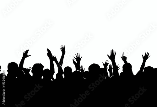 Silhouette of a Crowd with Raised Hands Against a Bright Background in a Dynamic and Energetic Setting Embodying Unity, Celebration, and Enthusiasm