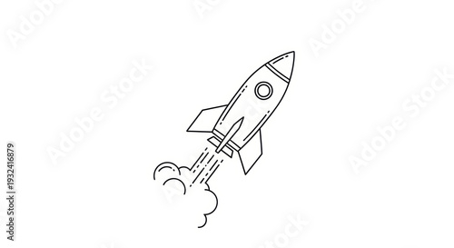 Line Art Rocket Ship Launching with Smoke Trails
