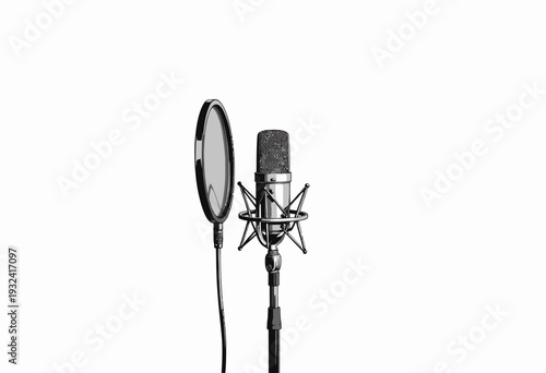 Professional Condenser Microphone with Pop Filter on Adjustable Stand for Studio Quality Recording and Sound Production