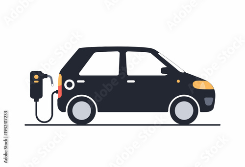 Illustration of a Compact Electric Car Connected to a Charging Station, Showcasing Sustainable Urban Mobility and Environmentally Friendly Transportation Solutions