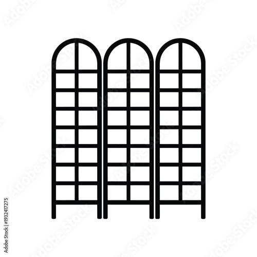 Black and white illustration of three arched garden trellis structures