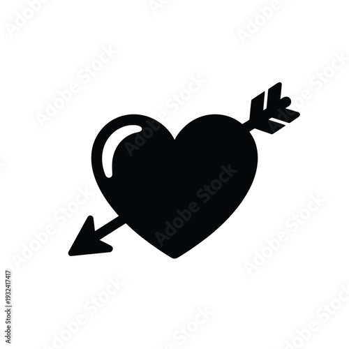 A black heart pierced by an arrow symbolizing love and affection