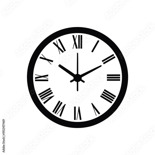 A classic black and white analog clock displaying approximately ten past ten