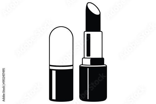 Black Lipstick and Cap Isolated on White Background Minimalist Beauty Product