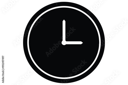 Black Clock Face with White Hands Showing 3 O'Clock Minimalist Style