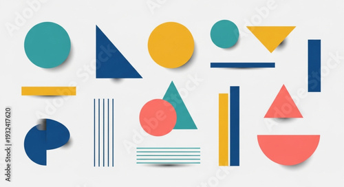 Colorful geometric shapes arranged in a visually appealing and artistic composition for design.