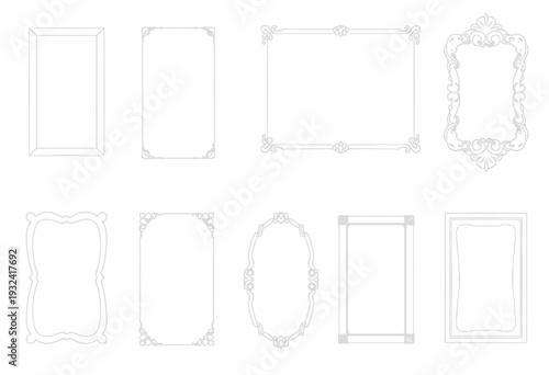 Elegant Collection of Ten Blank Decorative Picture Frames with Intricate Patterns and Ornate Designs for Art or Photography Display