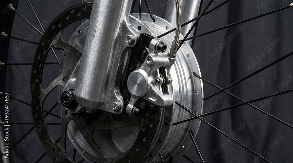 Fototapeta premium Detail of electric bike motor and disc brake