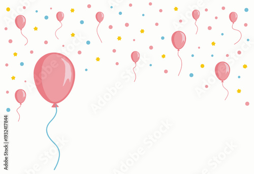 Colorful Balloon-Filled Celebration Scene with Floating Pink Balloons, Stars, and Confetti on a White Background for a Festive and Joyous Occasion