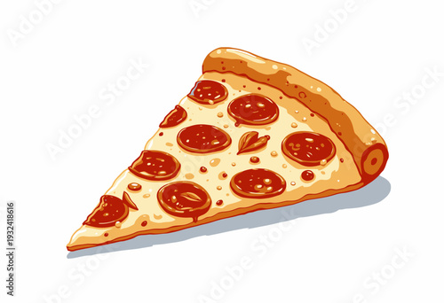 Delicious Pepperoni Pizza Slice with Crispy Crust and Melting Cheese Featuring Fresh Basil and Savory Toppings in a Tempting Illustration