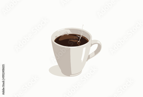 Illustration of a Freshly Brewed Coffee Cup on a Minimalist White Background Highlighting the Rich, Dark Brown Texture and Subtle Reflection