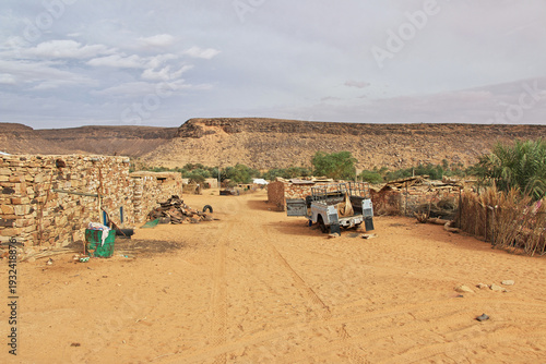 The local village close old city Ouadane in Sahara desert, Mauritania